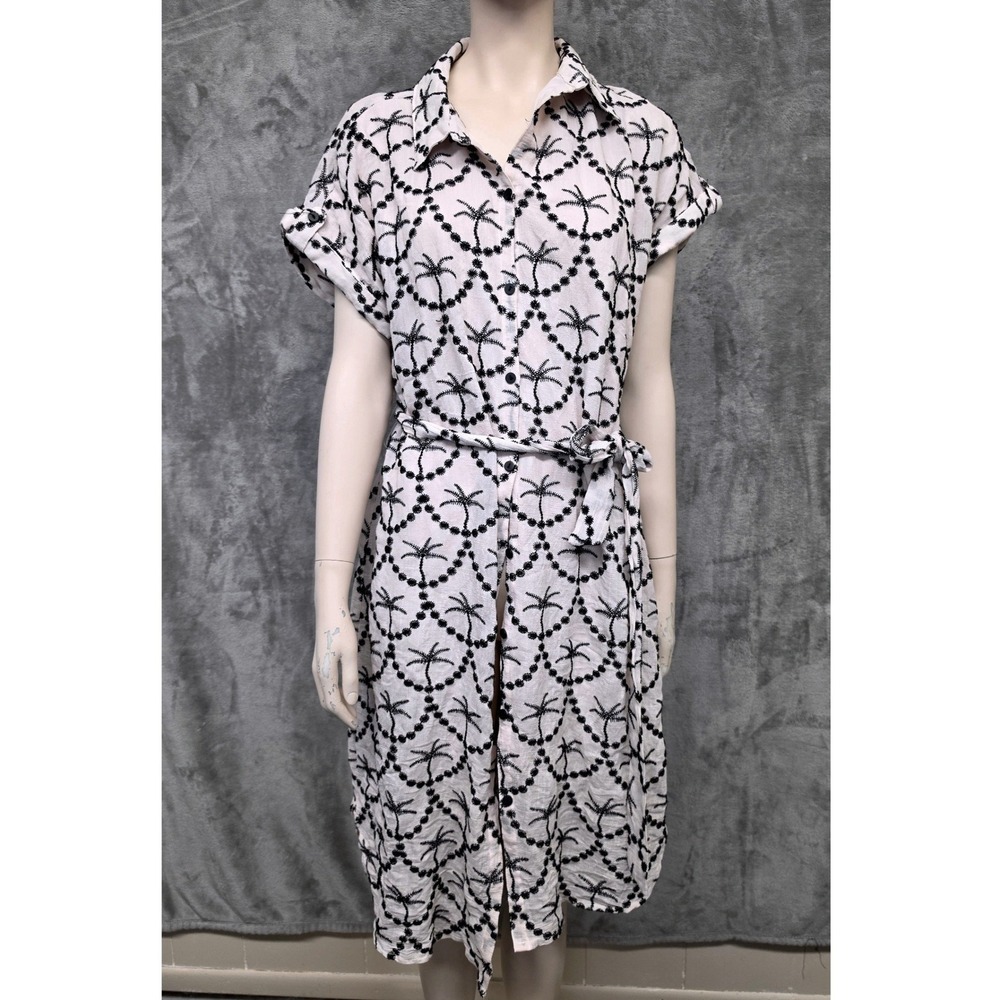 Figueroa & Flower Women's Casual Midi Button Down Dress Palm Tree Embroidered
